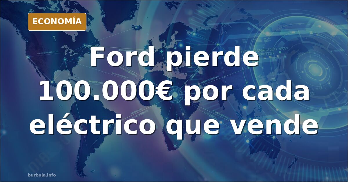 Ilustración editorial de un coche eléctrico Ford con una etiqueta de precio y un gráfico de pérdidas económicas