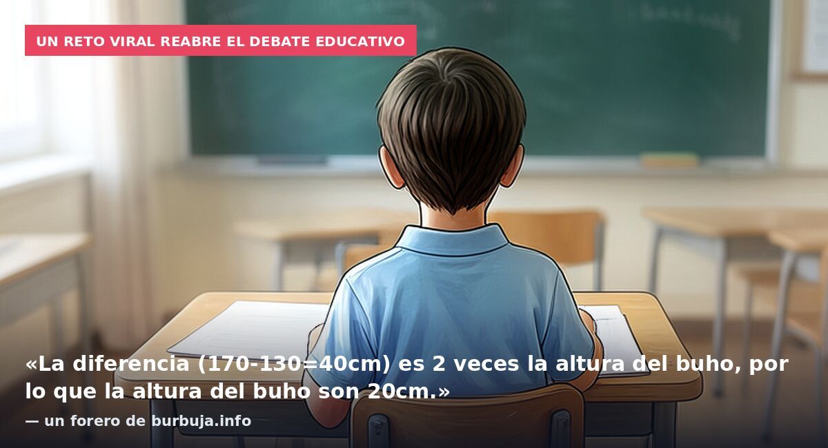 Un reto viral reabre el debate educativo: «La diferencia (170-130=40cm) es 2 veces la altura del buho, por lo que la altura del buho son 20cm.» — un forero de burbuja.info