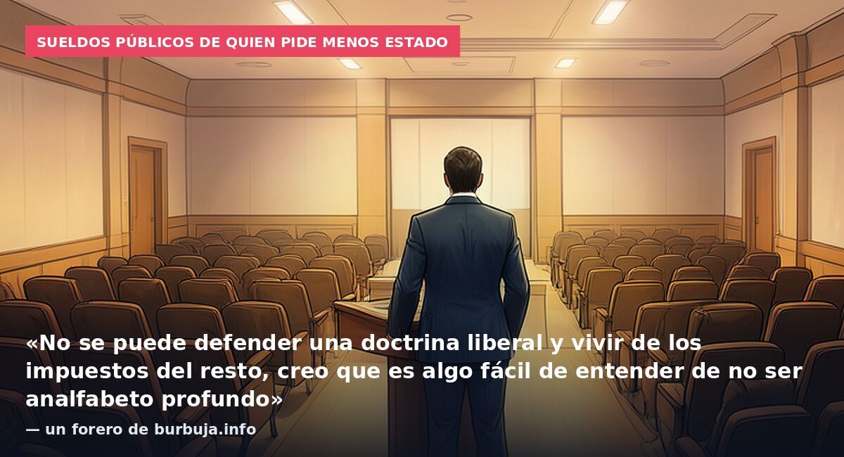 Sueldos públicos de quien pide menos Estado: «No se puede defender una doctrina liberal y vivir de los impuestos del resto, creo que es algo fácil de entender de no ser analfabeto profundo» — un forero de burbuja.info