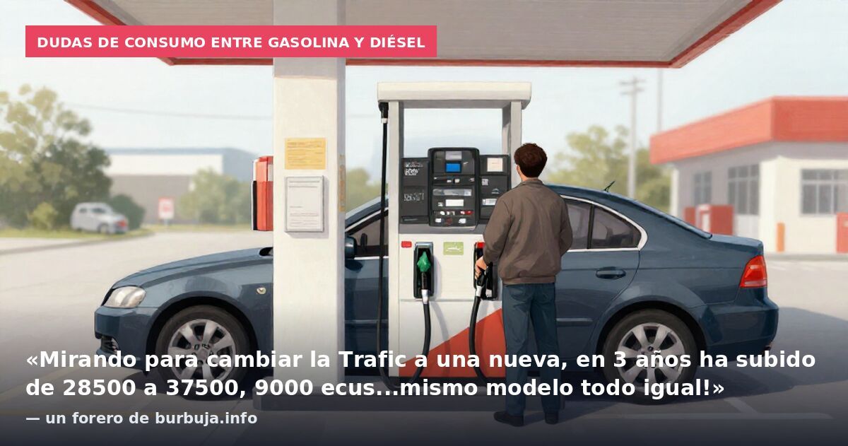 Dudas de consumo entre gasolina y diésel: «Mirando para cambiar la Trafic a una nueva, en 3 años ha subido de 28500 a 37500, 9000 ecus...mismo modelo todo igual!» — un forero de burbuja.info