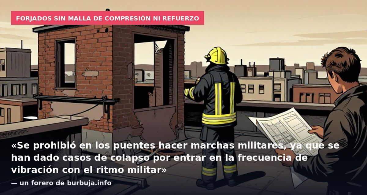 Forjados sin malla de compresión ni refuerzo: «Se prohibió en los puentes hacer marchas militares, ya que se han dado casos de colapso por entrar en la frecuencia de vibración con el ritmo militar» — un forero de burbuja.info