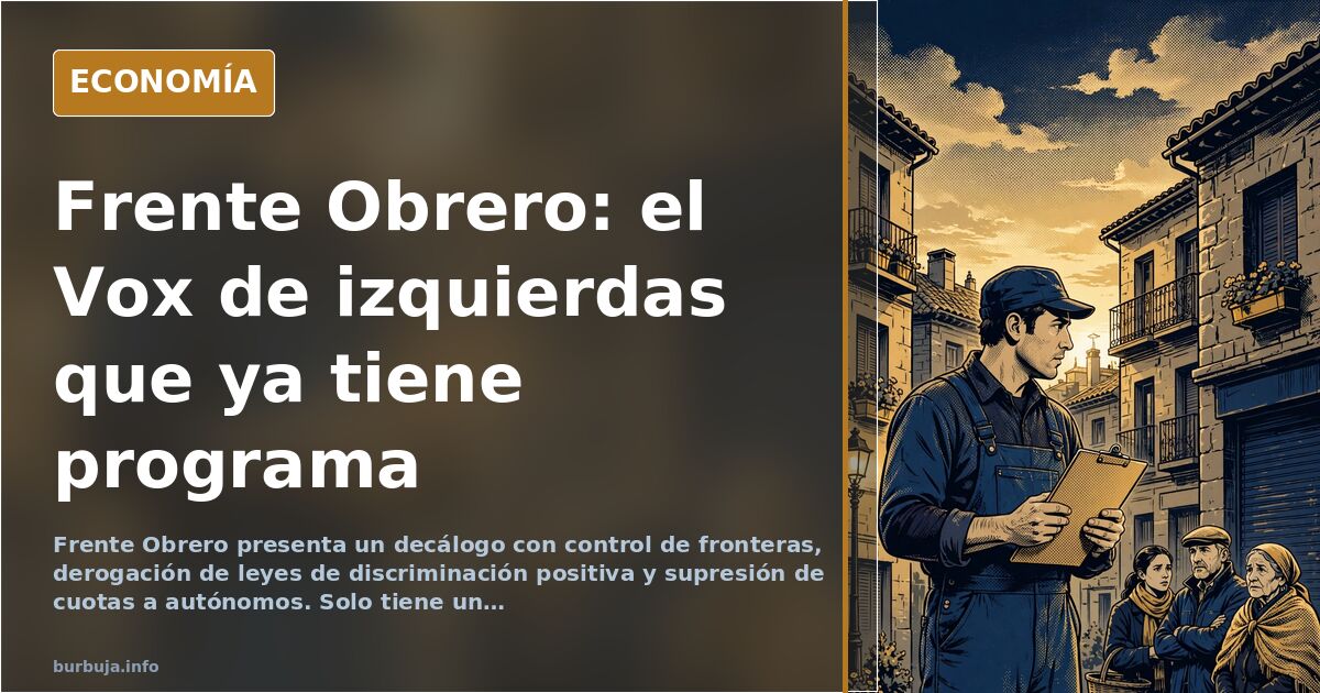 Ilustración editorial de un documento con el decálogo de Frente Obrero sobre un fondo azul marino y dorado