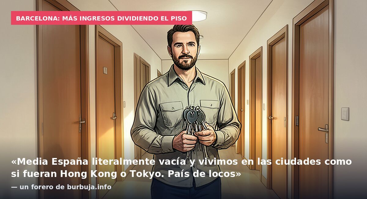 Barcelona: más ingresos dividiendo el piso: «Media España literalmente vacía y vivimos en las ciudades como si fueran Hong Kong o Tokyo. País de locos» — un forero de burbuja.info