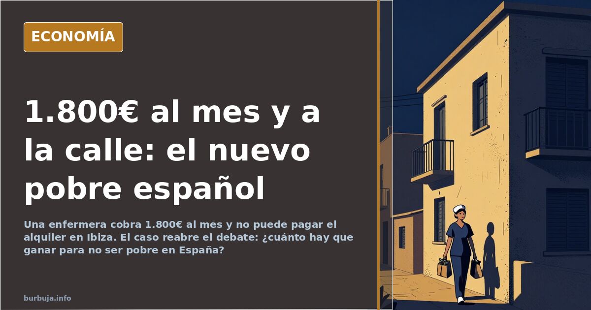 Ilustración editorial de una enfermera con uniforme frente a un recibo de alquiler inalcanzable en un paisaje urbano costero