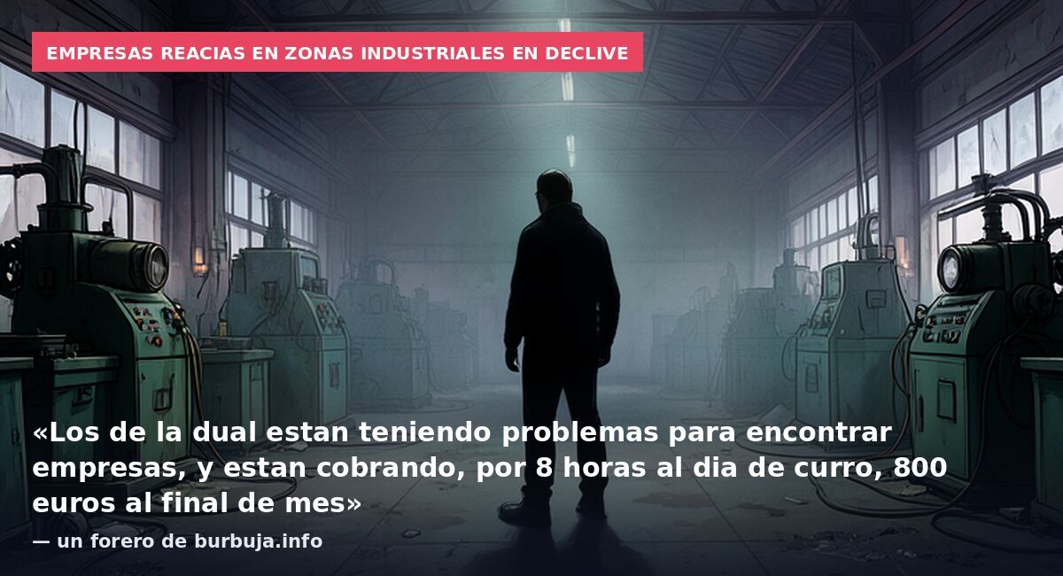 Empresas reacias en zonas industriales en declive: «Los de la dual estan teniendo problemas para encontrar empresas, y estan cobrando, por 8 horas al dia de curro, 800 euros al final de mes» — un forero de burbuja.info