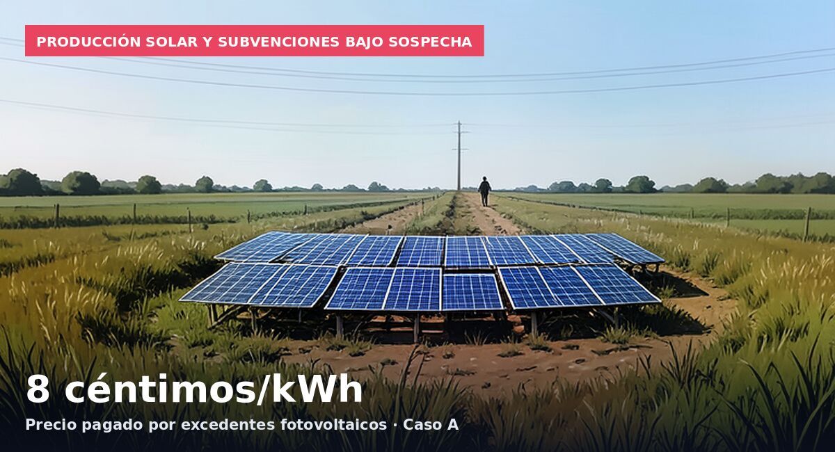 Producción solar y subvenciones bajo sospecha: 8 céntimos/kWh Precio pagado por excedentes fotovoltaicos · Caso A
