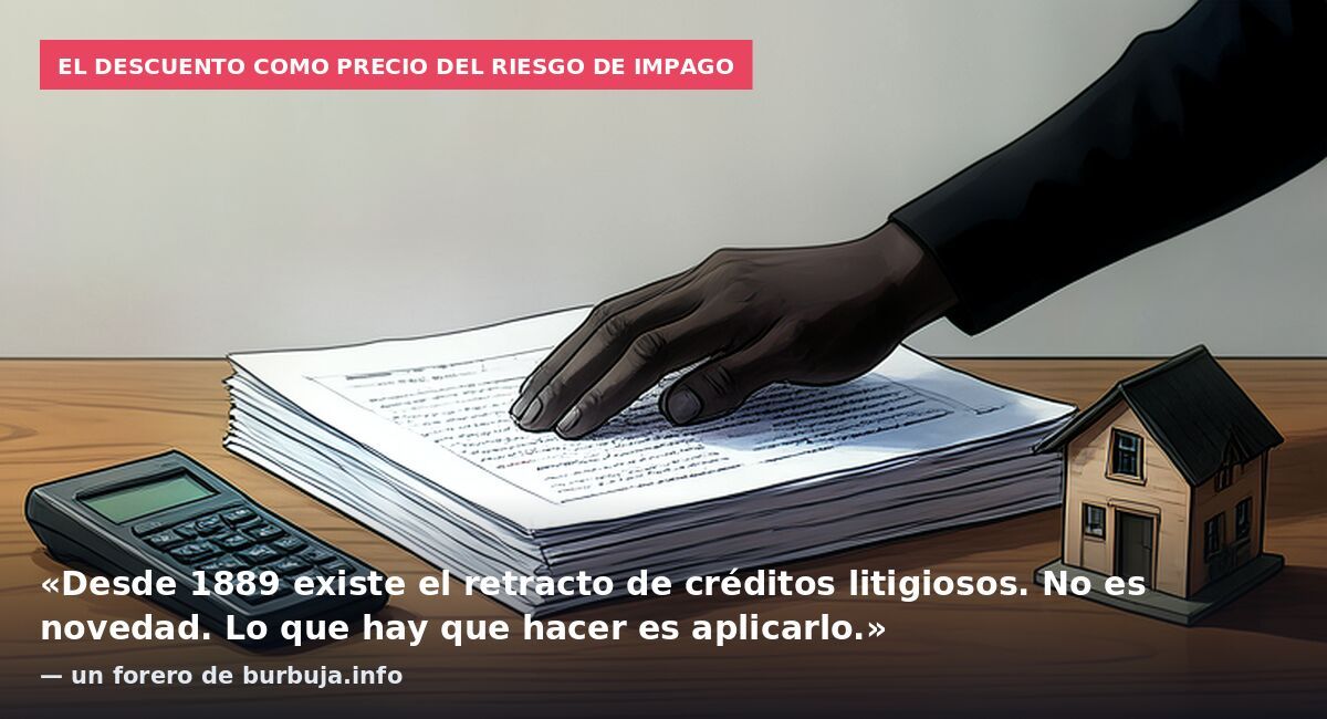 El descuento como precio del riesgo de impago: «Desde 1889 existe el retracto de créditos litigiosos. No es novedad. Lo que hay que hacer es aplicarlo.» — un forero de burbuja.info