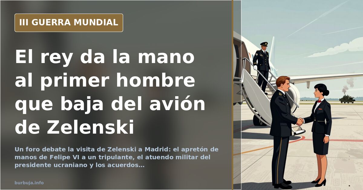 Escena desaturada del aeropuerto de Madrid con la escalerilla del avión presidencial ucraniano y siluetas de protocolo en pri