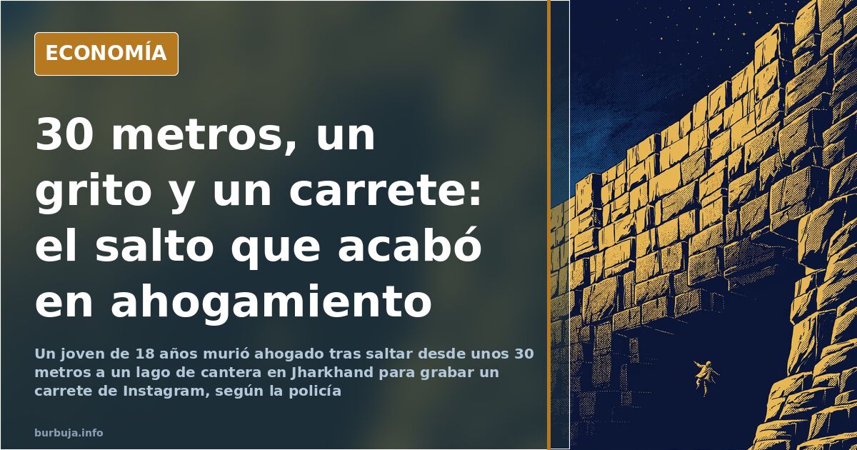 Pared vertical de cantera con lago de agua turquesa al fondo, ilustración del salto desde 30 metros sin técnica de entrada