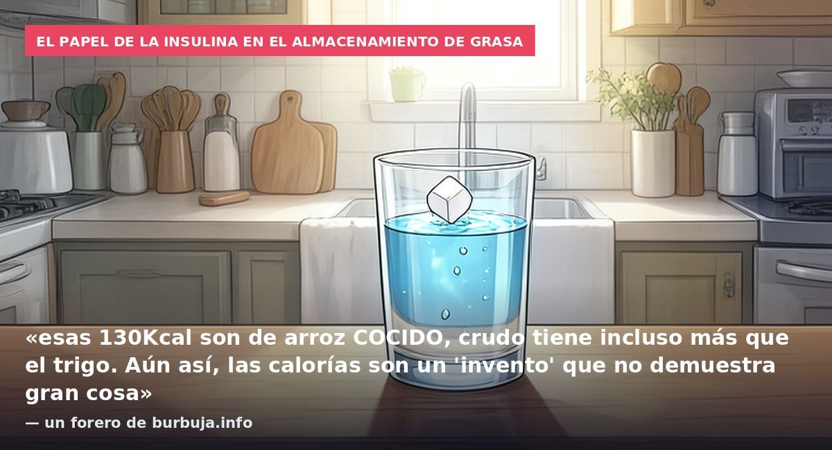 El papel de la insulina en el almacenamiento de grasa: «esas 130Kcal son de arroz COCIDO, crudo tiene incluso más que el trigo. Aún así, las calorías son un 'invento' que no demuestra gran cosa» — un forero de burbuja.info