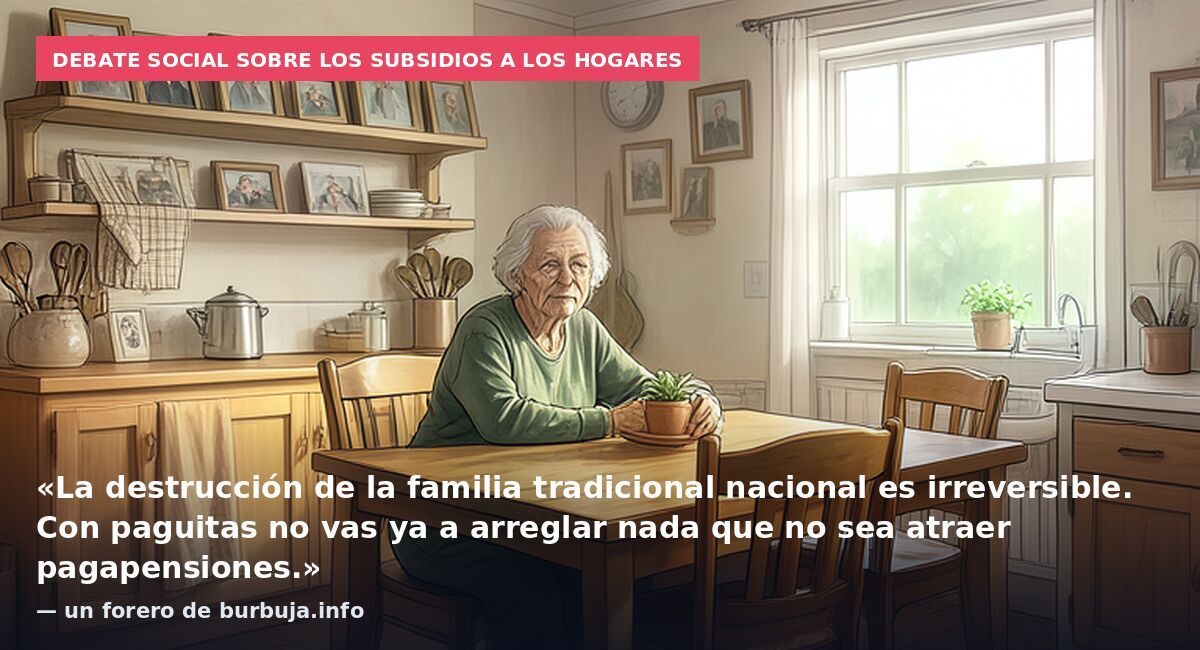 Debate social sobre los subsidios a los hogares: «La destrucción de la familia tradicional nacional es irreversible. Con paguitas no vas ya a arreglar nada que no sea atraer pagapensiones.» — un forero de burbuja.info