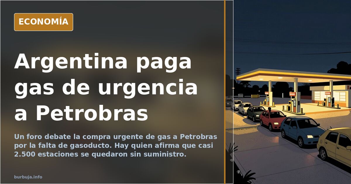 Ilustración editorial de un barco gasero de Petrobras descargando gas licuado en un puerto argentino ante la falta de gasoduc