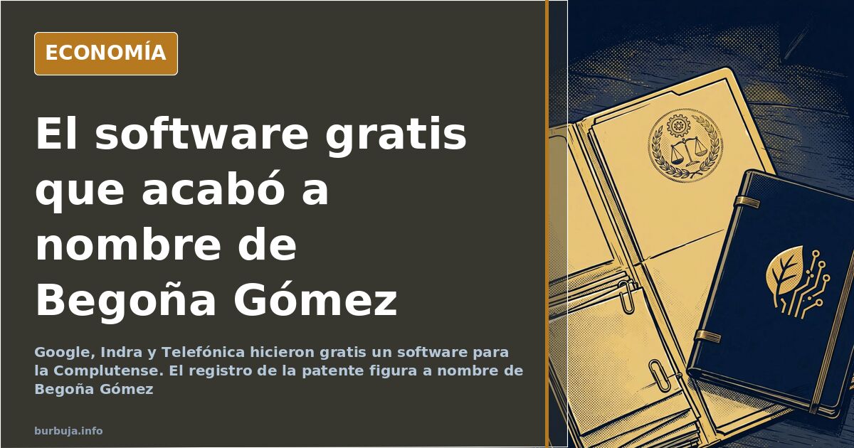 Expediente del registro de patente del software de sostenibilidad de Begoña Gómez para la Complutense sobre una mesa de despa