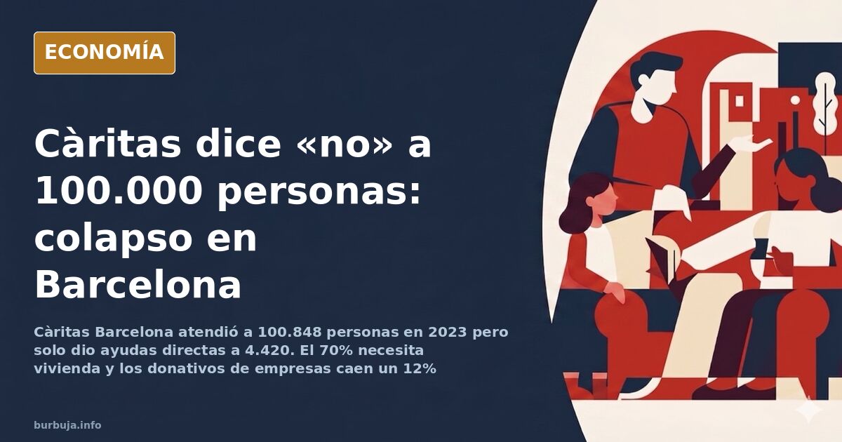 Ilustración editorial de una barca llena de gente frente a una orilla inalcanzable, con edificios de vivienda al fondo
