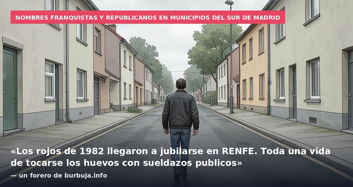 Nombres franquistas y republicanos en municipios del sur de Madrid: «Los rojos de 1982 llegaron a jubilarse en RENFE. Toda una vida de tocarse los huevos con sueldazos publicos» — un forero de burbuja.info