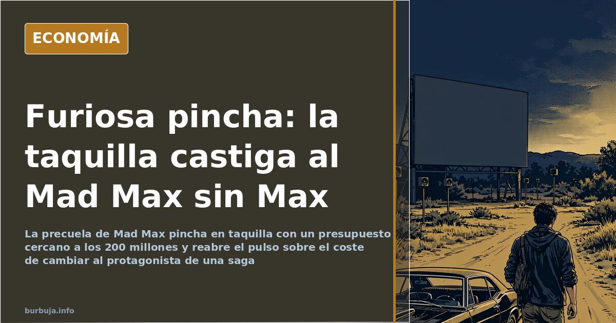 Ilustración editorial de una figura solitaria ante un desierto post-apocalíptico y un marcador de taquilla en descenso