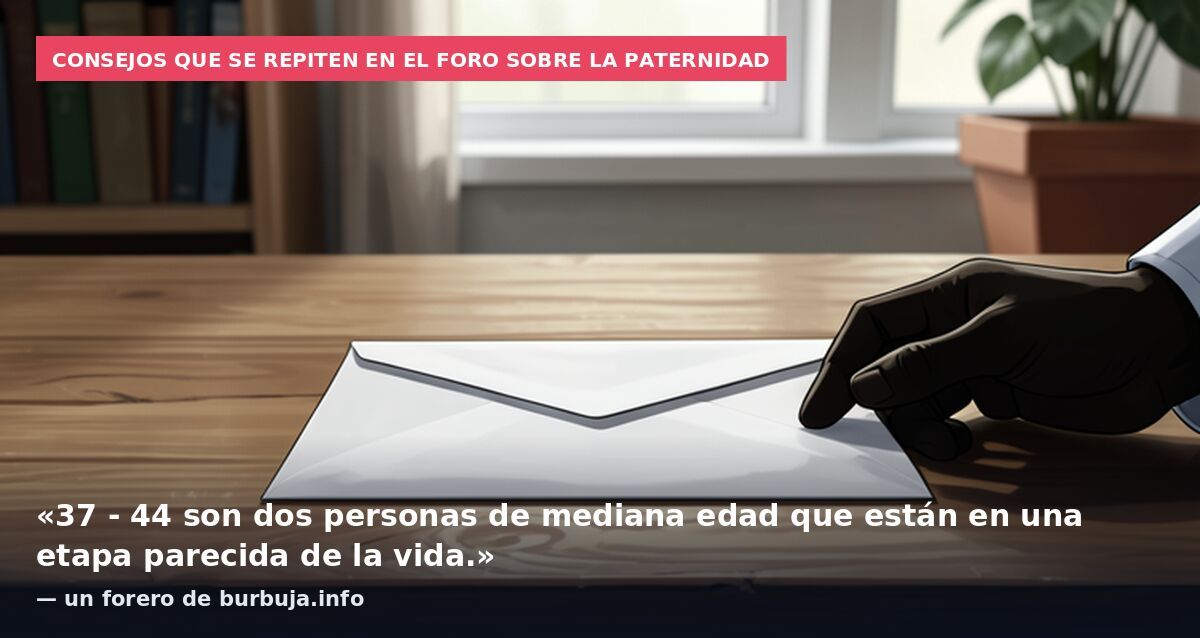 Consejos que se repiten en el foro sobre la paternidad: «37 - 44 son dos personas de mediana edad que están en una etapa parecida de la vida.» — un forero de burbuja.info