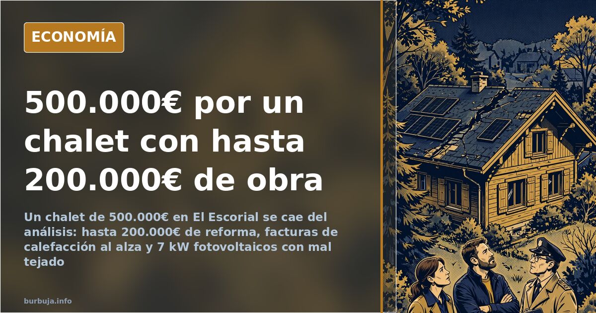Ilustración editorial de un chalet en la sierra de Madrid con el tejado dividido entre el este y el oeste y un cartel de prec