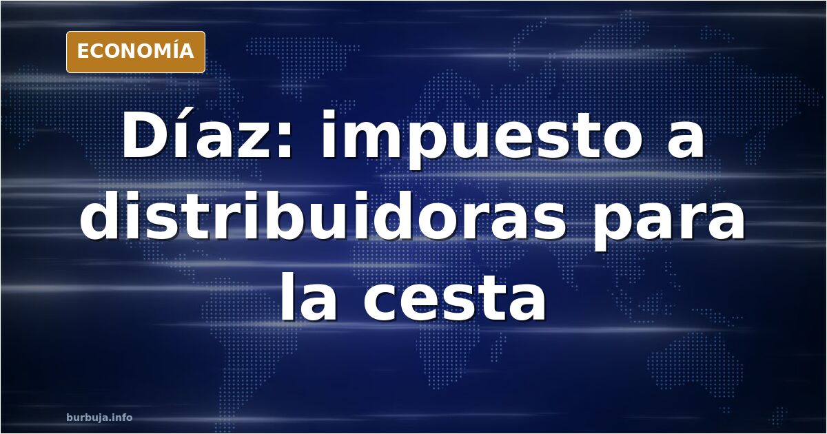 Ilustración editorial de una cesta de la compra con etiquetas de precio y un sello de impuesto, en tonos azul marino y dorado