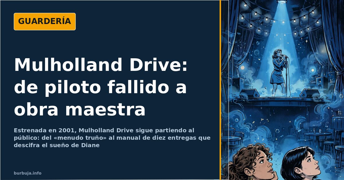 Cartel de Hollywood de noche en la carretera de Mulholland Drive, escena emblemática de la película de David Lynch