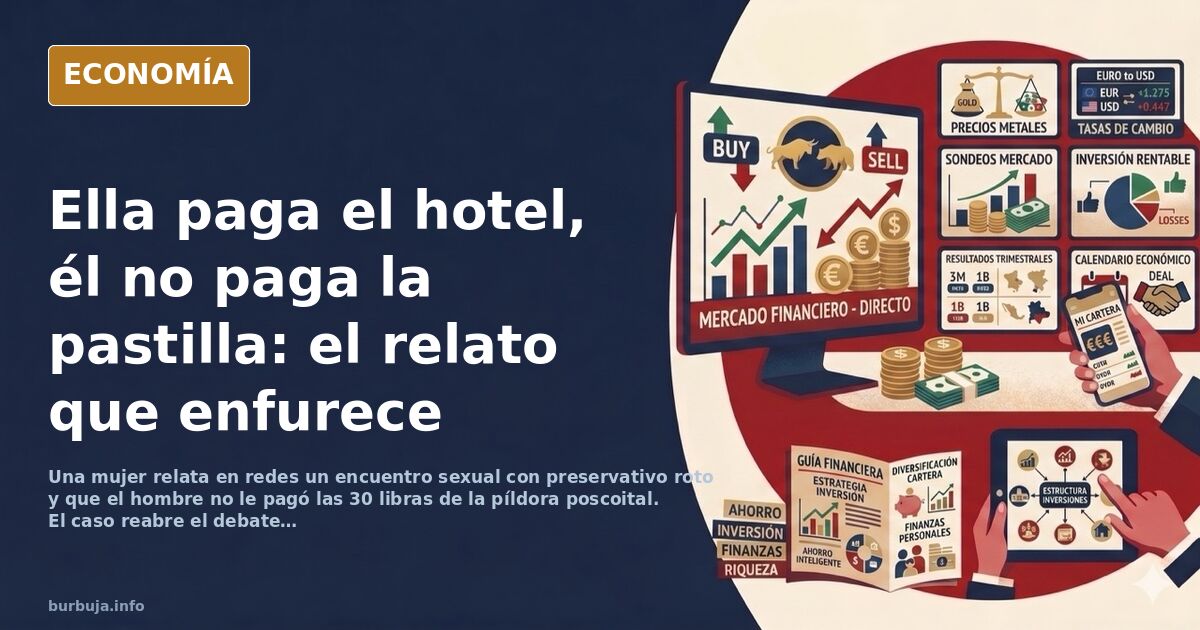 Ilustración editorial de una mujer joven consultando el móvil junto a una caja de pastillas y un billete de libra sobre fondo