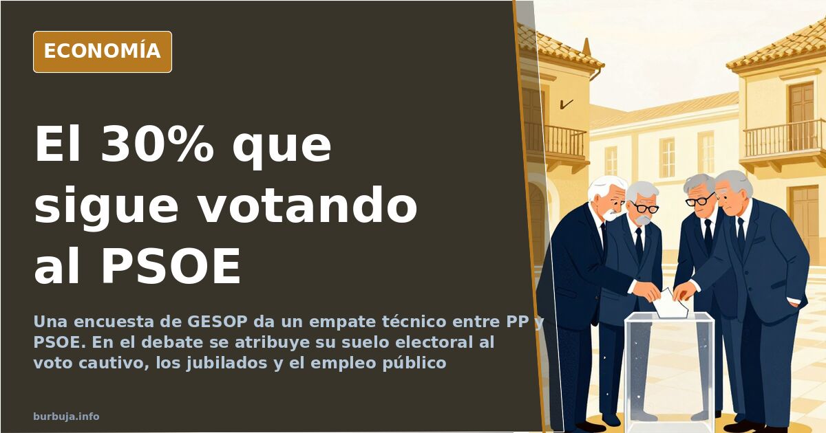 Ilustración editorial de urnas y papeletas en azul marino y dorado representando el voto cautivo al PSOE