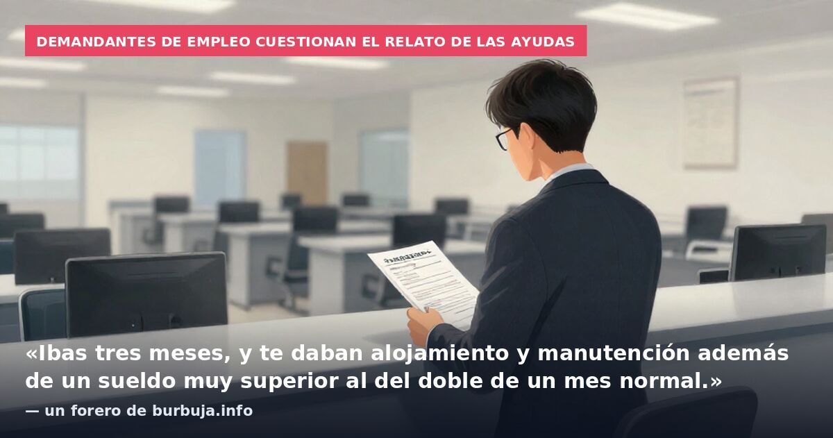 Demandantes de empleo cuestionan el relato de las ayudas: «Ibas tres meses, y te daban alojamiento y manutención además de un sueldo muy superior al del doble de un mes normal.» — un forero de burbuja.info