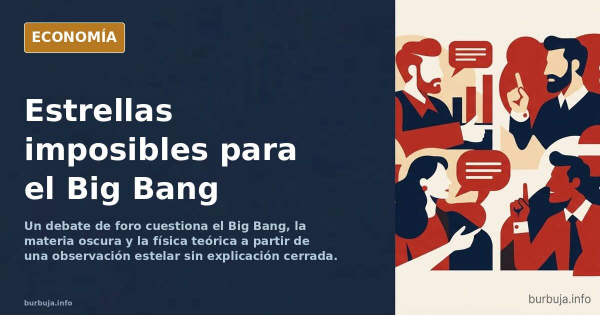 Ilustración editorial de estrellas supermasivas y un agujero negro brillando en el espacio profundo, con la teoría del Big Ba