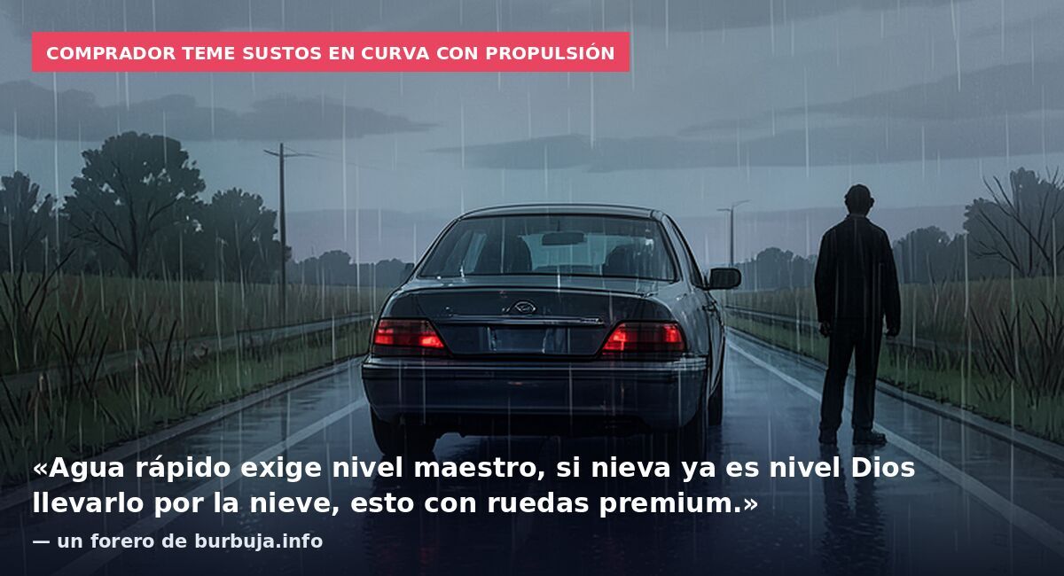 Comprador teme sustos en curva con propulsión: «Agua rápido exige nivel maestro, si nieva ya es nivel Dios llevarlo por la nieve, esto con ruedas premium.» — un forero de burbuja.info