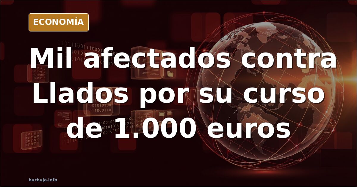 Ilustración editorial de un curso online de motivación y coaching con promesas de riqueza y un pleito judicial en curso