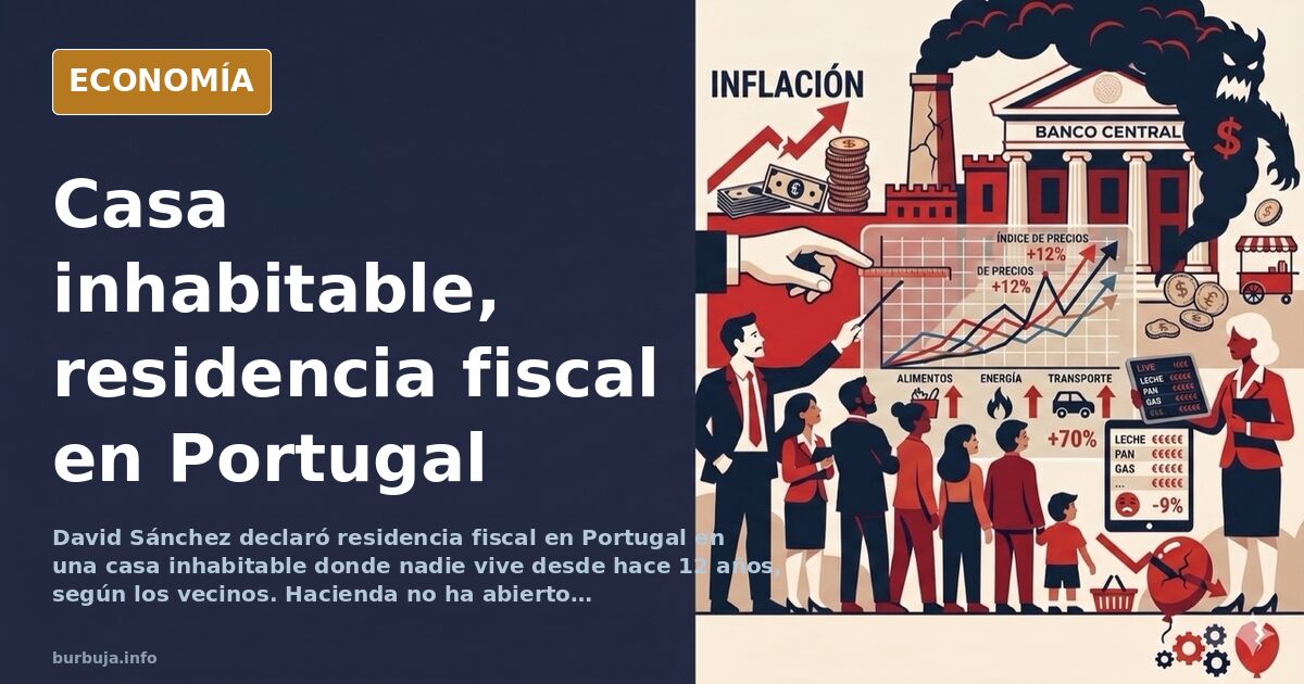Casa portuguesa abandonada con ventanas tapiadas y cartel de residencia fiscal, símbolo del caso del hermano de Sánchez