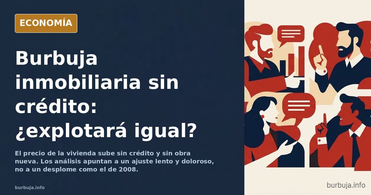 Ilustración editorial de una torre de bloques de viviendas con una burbuja dorada ascendiendo sobre el skyline