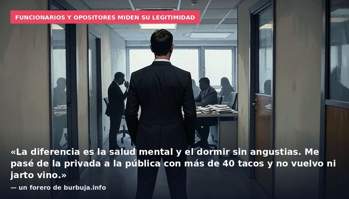 Funcionarios y opositores miden su legitimidad: «La diferencia es la salud mental y el dormir sin angustias. Me pasé de la privada a la pública con más de 40 tacos y no vuelvo ni jarto vino.» — un forero de burbuja.info
