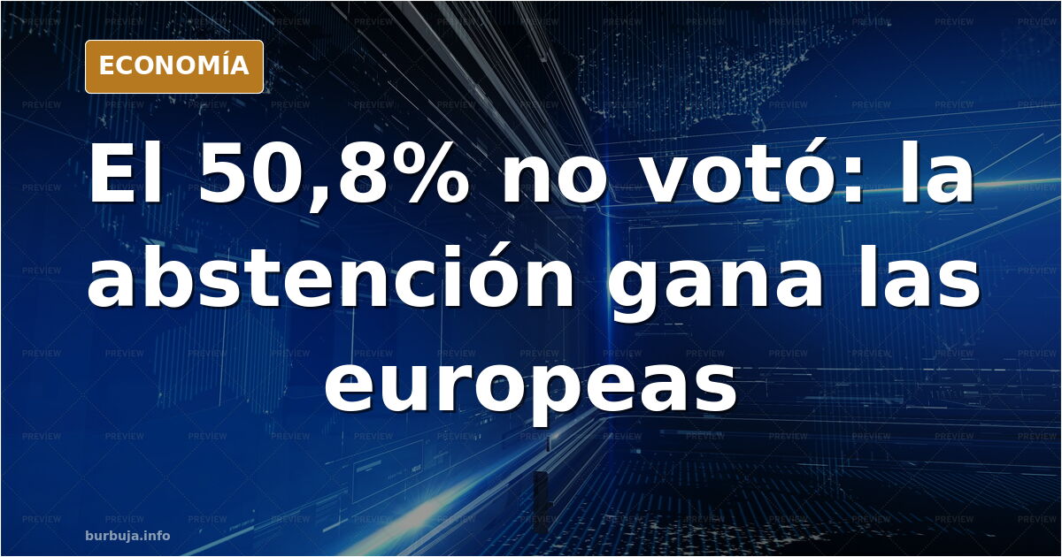 Urna electoral vacía en un colegio con papeletas apiladas y un gráfico de participación en descenso al fondo