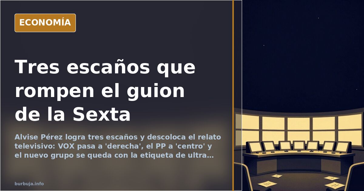 Ilustración editorial de un atril vacío en un plató de televisión con tres escaños dorados al fondo, simbolizando el nuevo eq