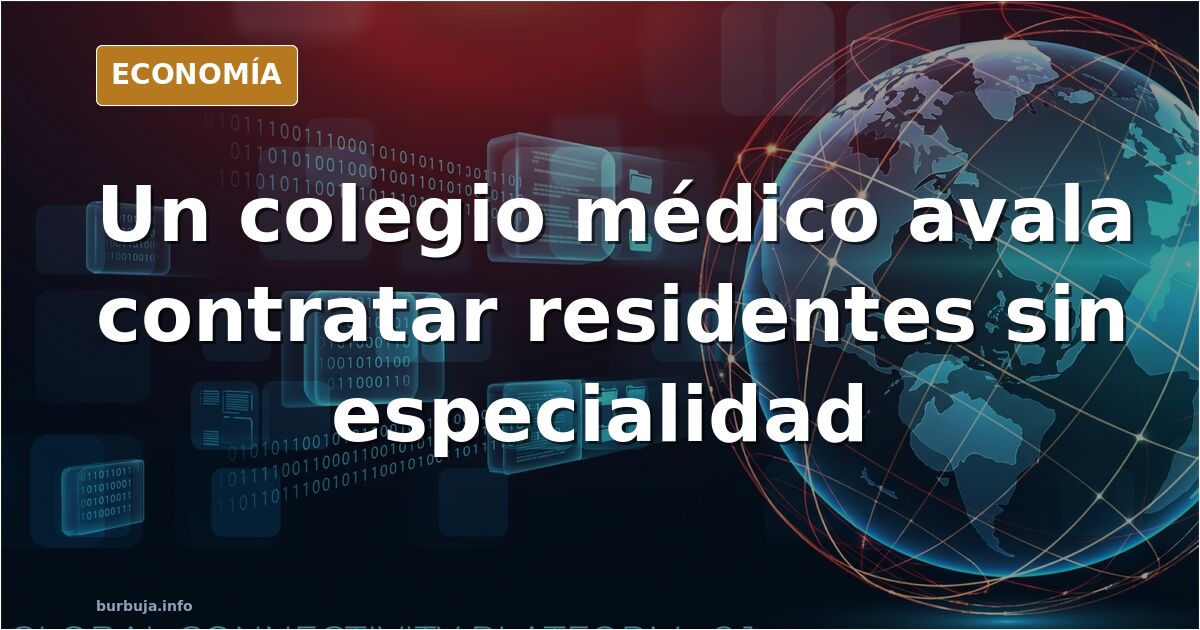 Ilustración editorial de una consulta de centro de salud con un médico residente y un expediente de homologación sobre la mes