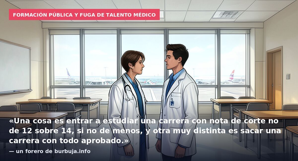Formación pública y fuga de talento médico: «Una cosa es entrar a estudiar una carrera con nota de corte no de 12 sobre 14, si no de menos, y otra muy distinta es sacar una carrera con todo aprobado.» — un forero de burbuja.info