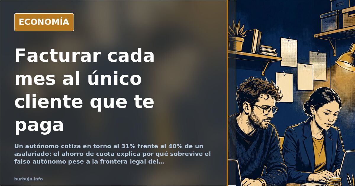 Ilustración editorial de un trabajador autónomo entregando una factura mensual a la empresa que organiza su trabajo y sus hor