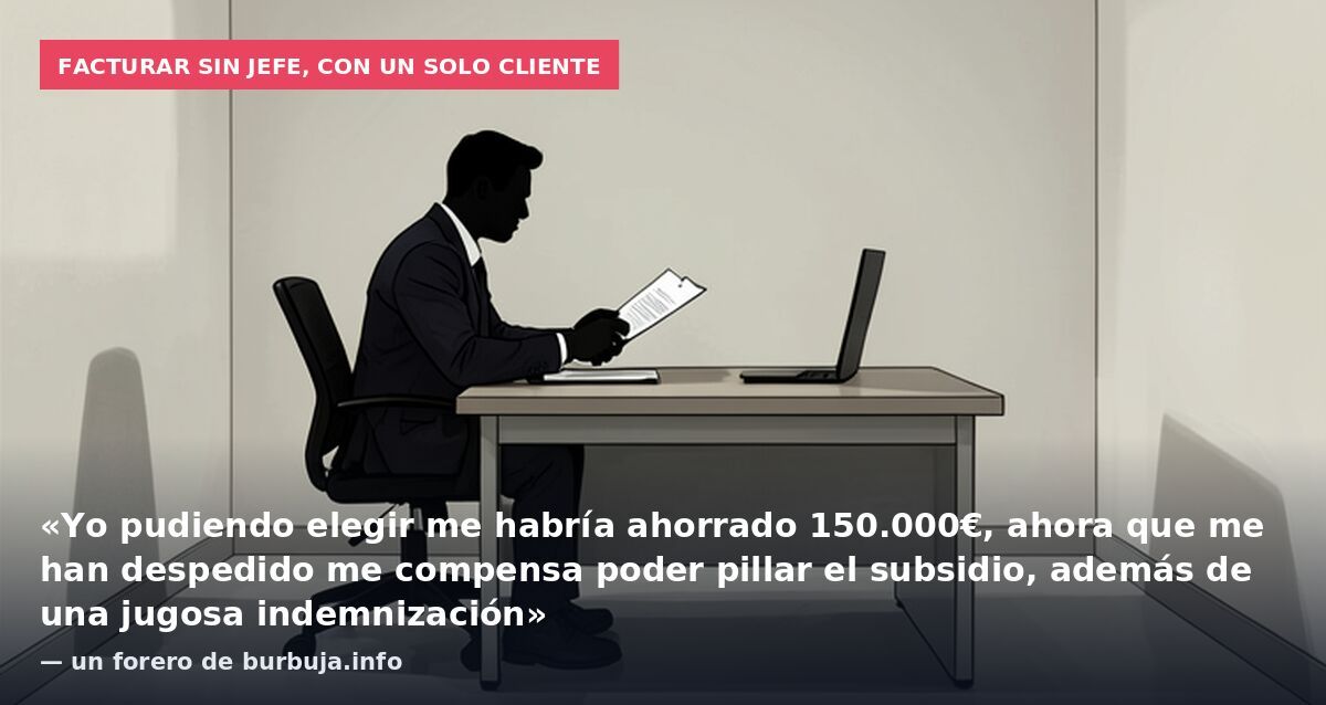 Facturar sin jefe, con un solo cliente: «Yo pudiendo elegir me habría ahorrado 150.000€, ahora que me han despedido me compensa poder pillar el subsidio, además de una jugosa indemnización» — un forero de burbuja.info