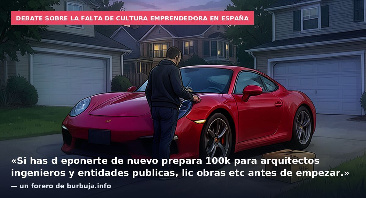 Debate sobre la falta de cultura emprendedora en España: «Si has d eponerte de nuevo prepara 100k para arquitectos ingenieros y entidades publicas, lic obras etc antes de empezar.» — un forero de burbuja.info