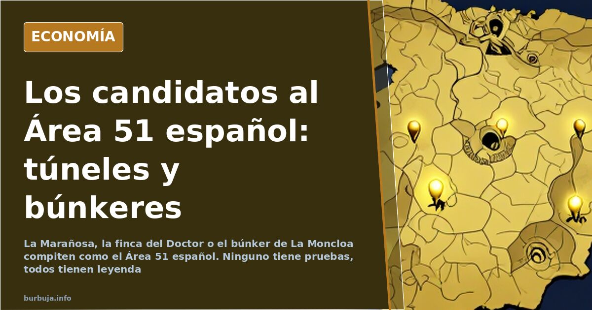 Mapa de España con puntos marcando supuestas bases secretas, túneles subterráneos y búnkeres militares bajo tierra