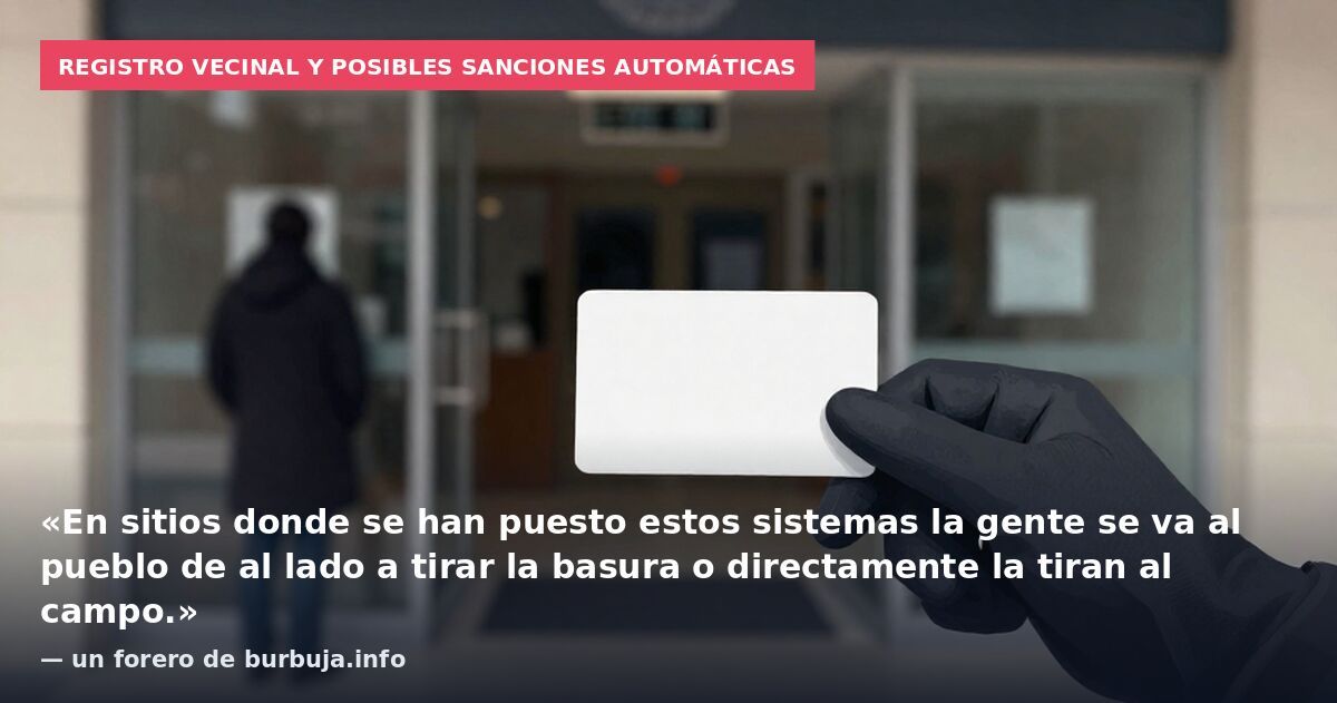Registro vecinal y posibles sanciones automáticas: «En sitios donde se han puesto estos sistemas la gente se va al pueblo de al lado a tirar la basura o directamente la tiran al campo.» — un forero de burbuja.info