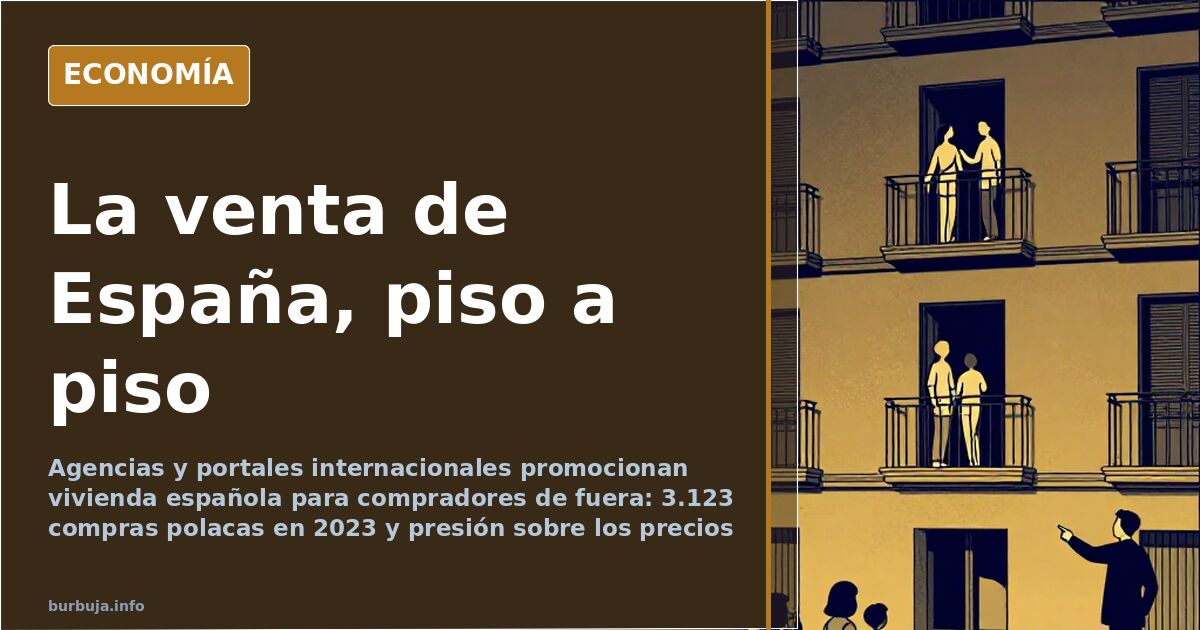 Fachada de un edificio de viviendas con carteles de se vende y grúa de obra, reflejo de la compra de vivienda por extranjeros
