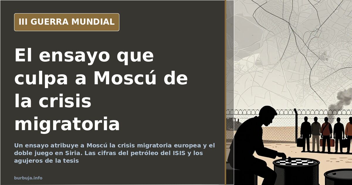 Mapa de rutas migratorias hacia Europa con siluetas de aviones militares sobre una Siria desaturada
