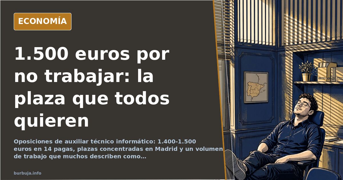 Ilustración editorial de una plaza de auxiliar técnico informático vacía con un ordenador encendido y una silla sin ocupar