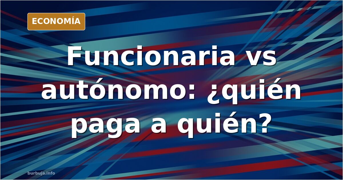 Ilustración editorial de una balanza entre nómina pública y trabajo autónomo sobre fondo azul marino y dorado