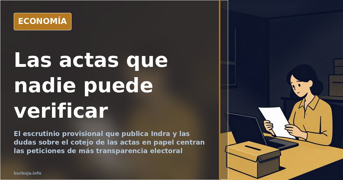 Actas electorales y papeletas de votación sobre una mesa de colegio electoral durante el escrutinio