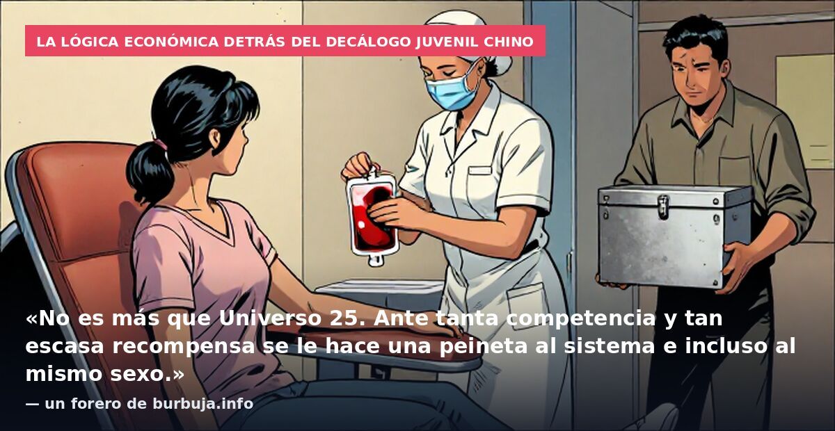 La lógica económica detrás del decálogo juvenil chino: «No es más que Universo 25. Ante tanta competencia y tan escasa recompensa se le hace una peineta al sistema e incluso al mismo sexo.» — un forero de burbuja.info