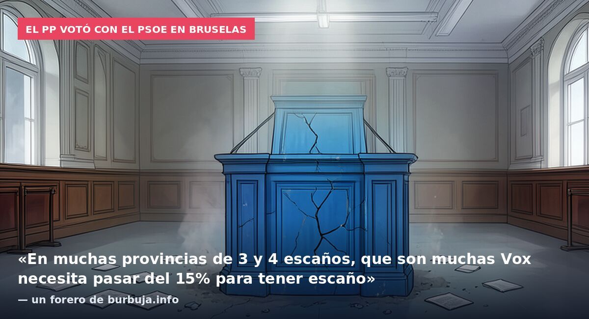 El PP votó con el PSOE en Bruselas: «En muchas provincias de 3 y 4 escaños, que son muchas Vox necesita pasar del 15% para tener escaño» — un forero de burbuja.info