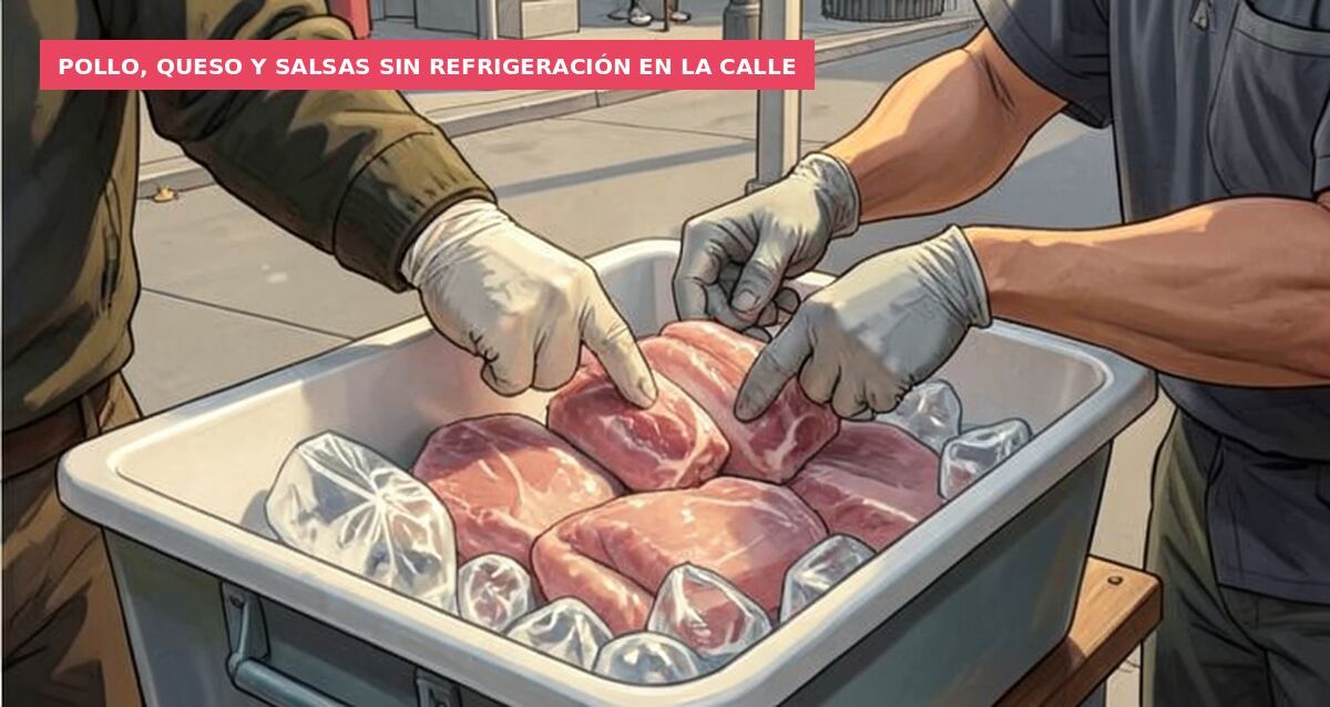Pollo, queso y salsas sin refrigeración en la calle